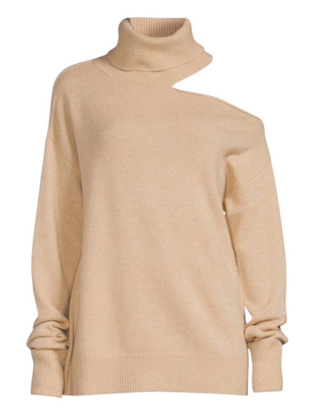 PAIGE Tan Wool Blend Raundi Cold Shoulder Turtleneck Sweater size L